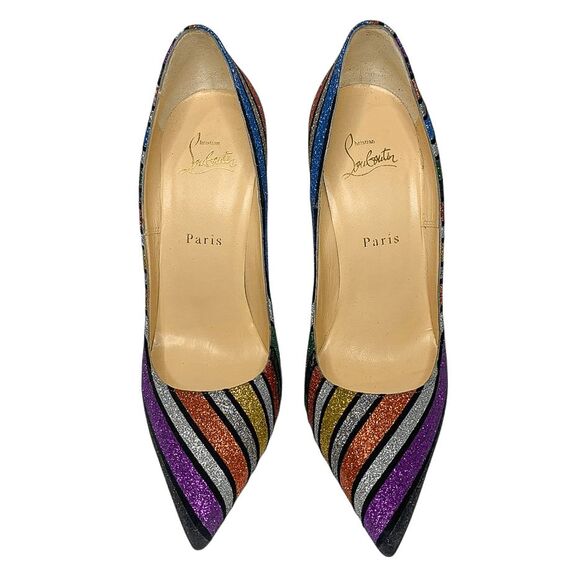 Christian Louboutin So Kate 120 Stripy Rainbow Glitter Heels Size 39 Pumps - Picture 2 of 12